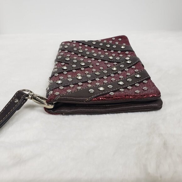 Rustic Couture Wristlet Wallet Grunge Punk Studded Maroon Brown - Picture 9 of 15